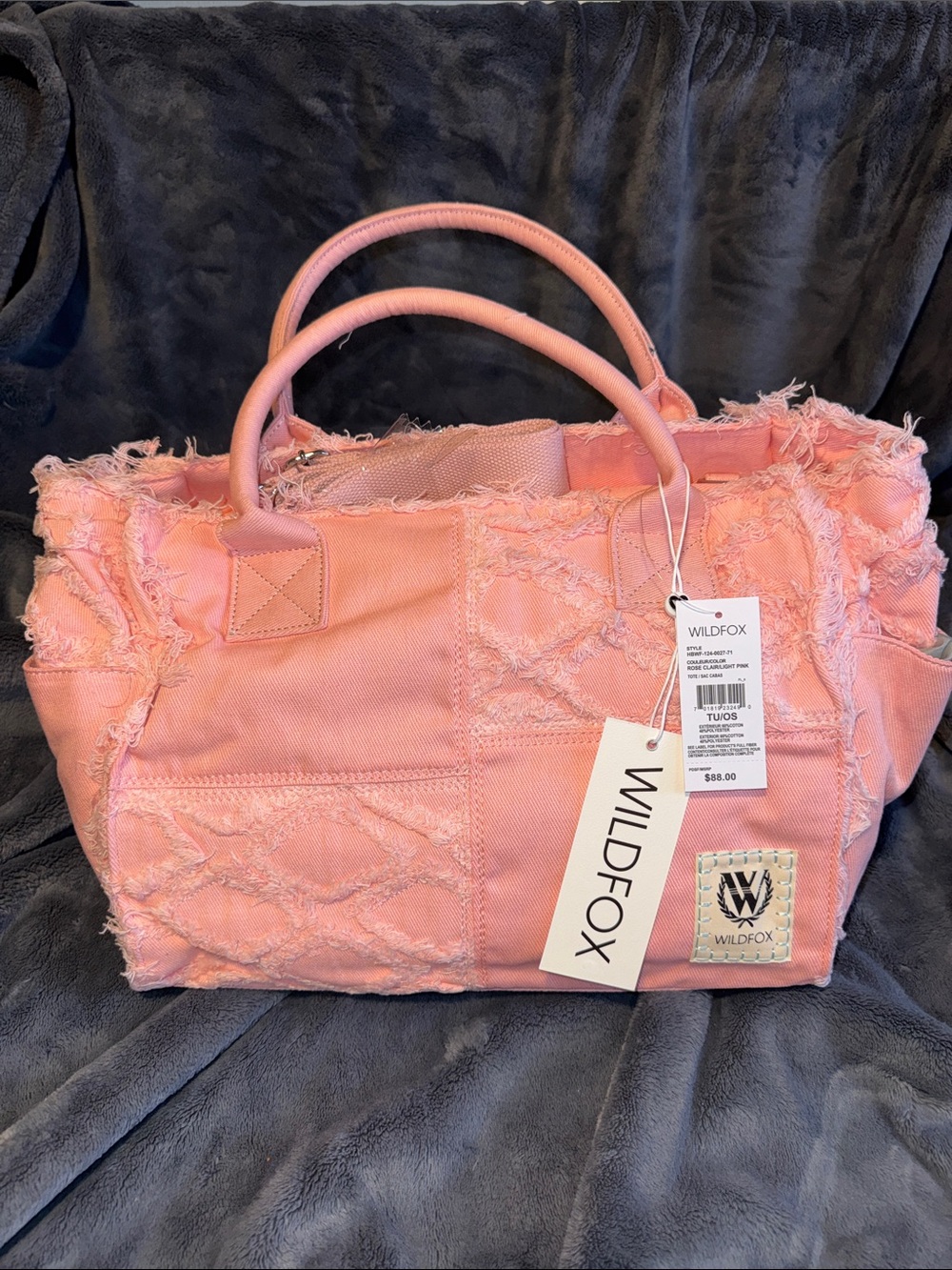 WILDFOX Pink Frayed Canvas Tote Bag